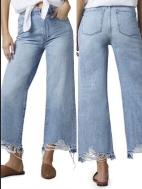 DL1961 Hepburn High-Rise Wide Leg Jeans Slate Raw Hem Size 28
